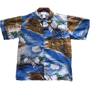 Vintage Repage Windsurfing Hawaiian Shirt Mens XL Blue Button Up Water Sports